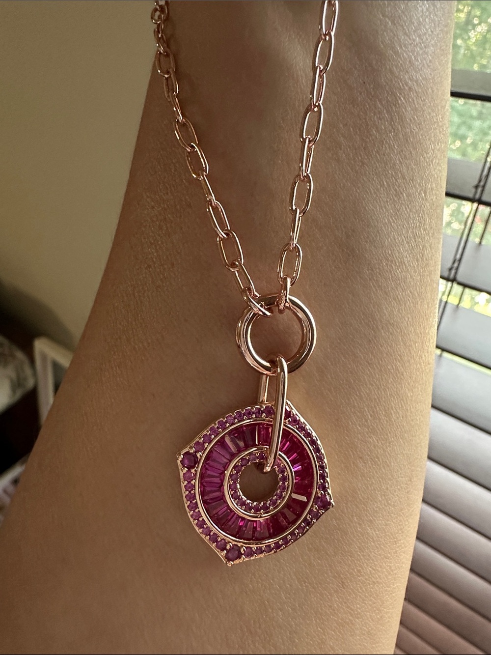 Rose Gold Necklace with Pink Crystal Pendant
